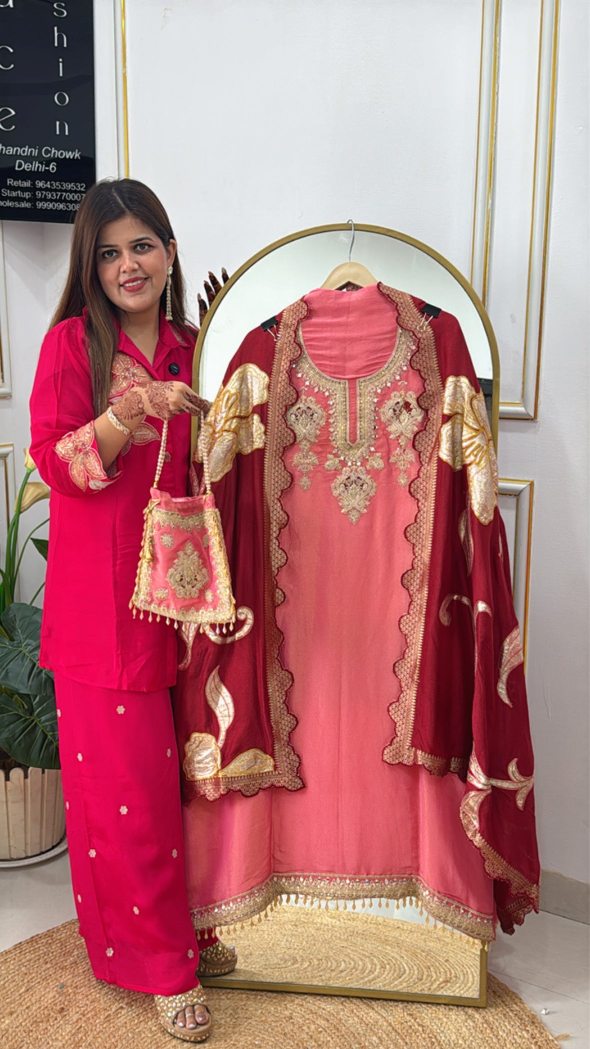 Festival Special Pure Kanjivaram Silk Shirt with Weaved Banarasi Dupatta and Designer Handwork Potli GF 391